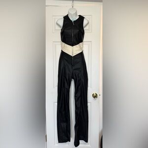Revice LA Hollywood Heartthrob Faux Leather Jumpsuit Heart Back Cutout M